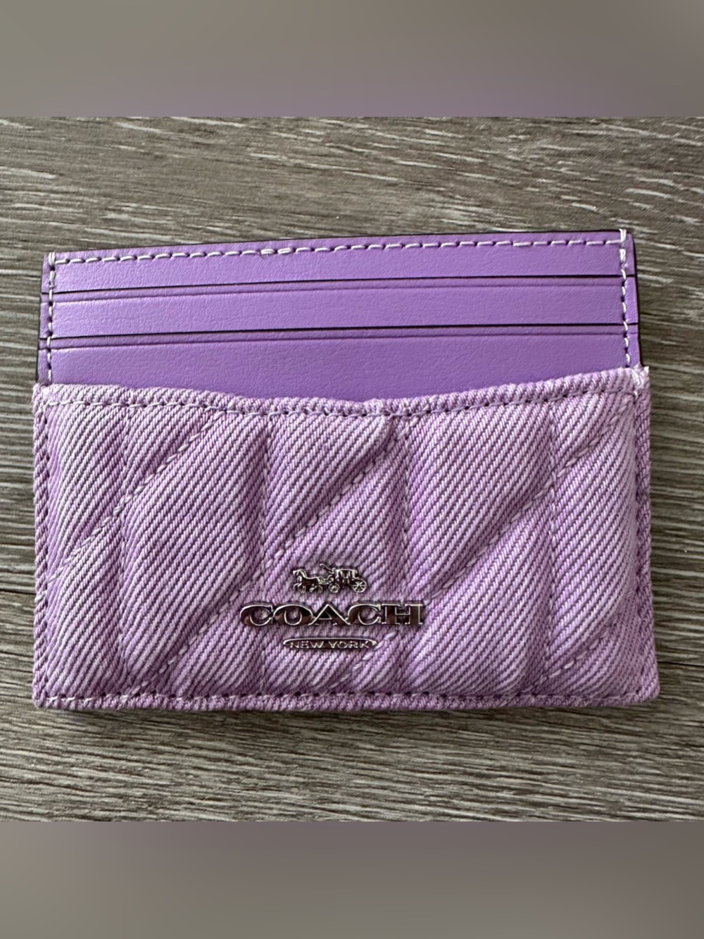 NWT Coach CBR13 Slim ID Card Case Iris Quilted Denim